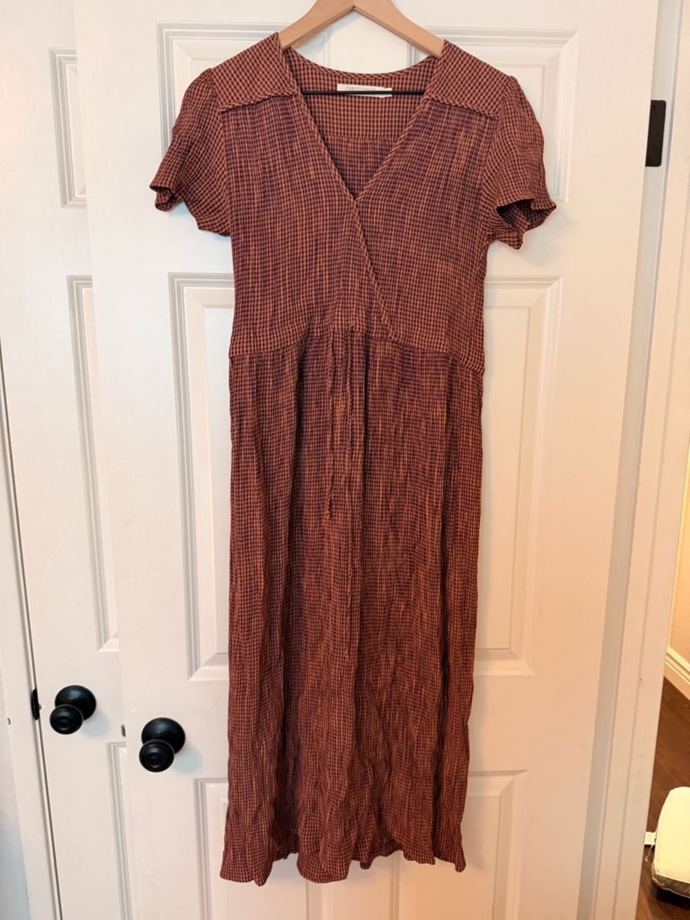 Christy Dawn Rust Check Maxi Dress with V-Neckline